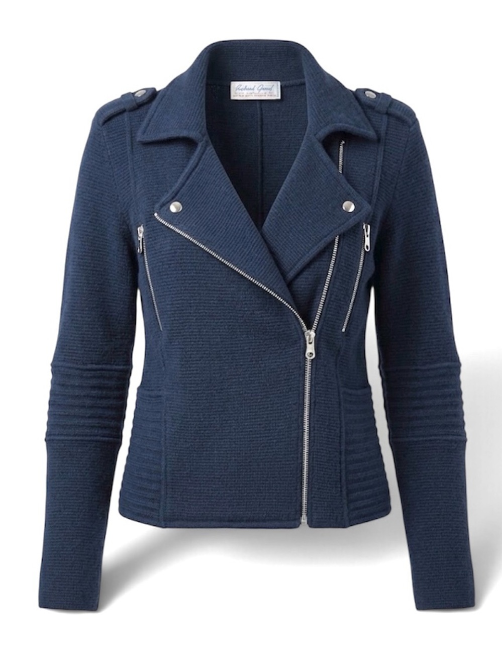 Richard Grand 100% Cashmere Navy Blue Moto Jacket Sweater Small Made in Italy